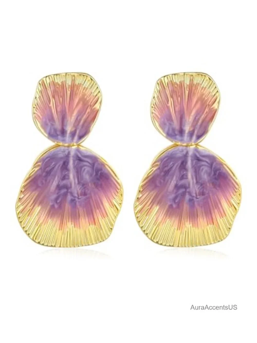 18K Gold Plated Boho Chunky Leaf Dangle Earrings, Handmade Trendy Statement